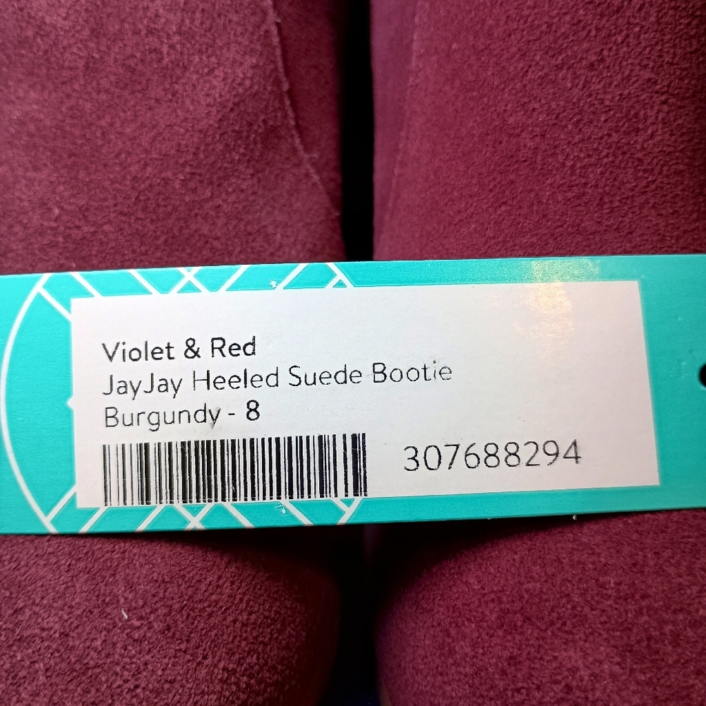 Violet & Red Jay Jay Burgundy Suede Wedge Booties Size 8 Leather Upper NWT - Picture 11 of 12